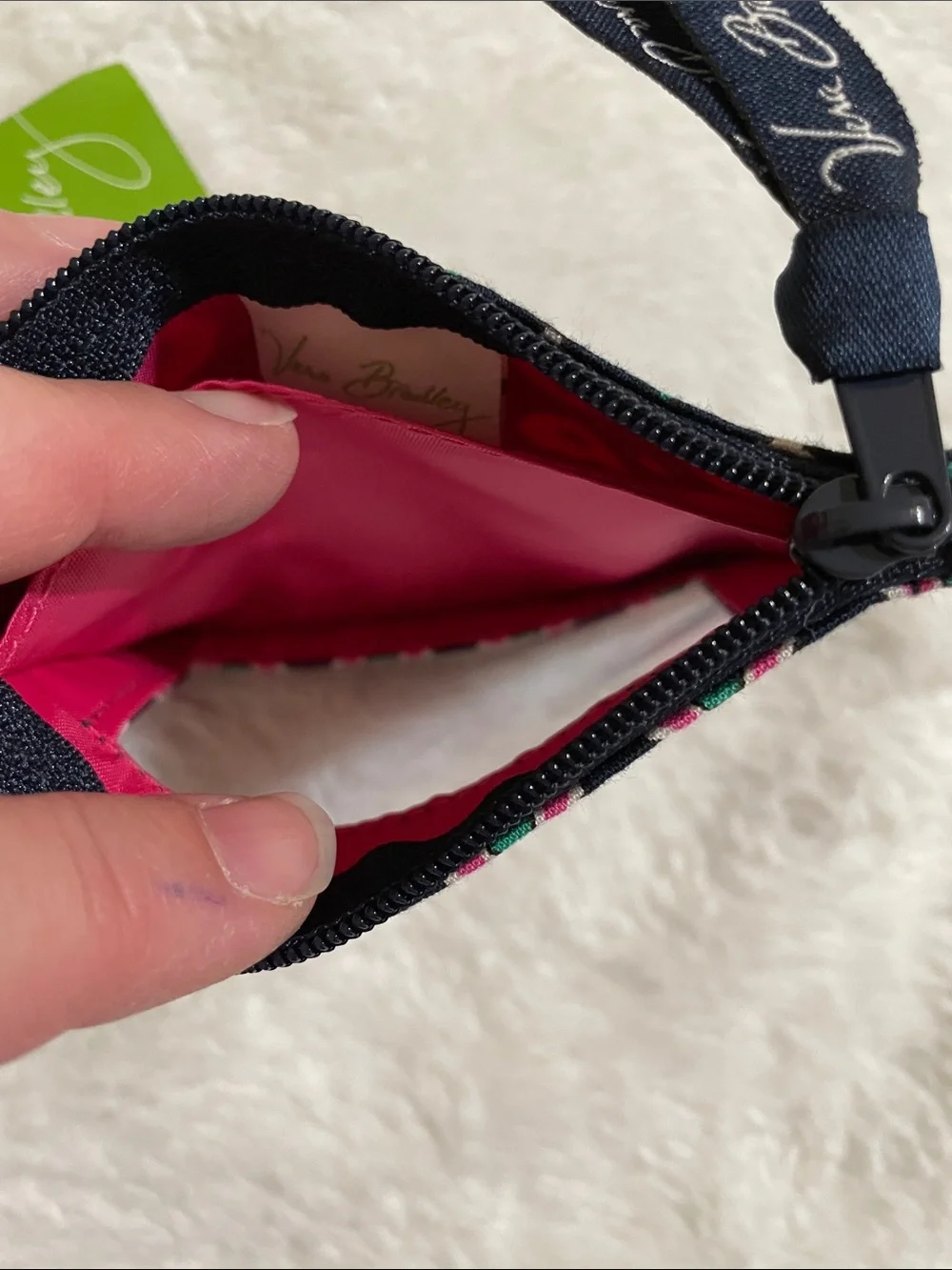 Vera Bradley Navy, Pink & Green Patterned ID Zip Coin Pouch with Key Ring - Picture 6 of 7